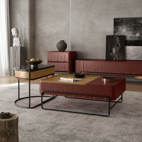 طاولة قهوة من مجموعة مفتاحة عسير - برغندي