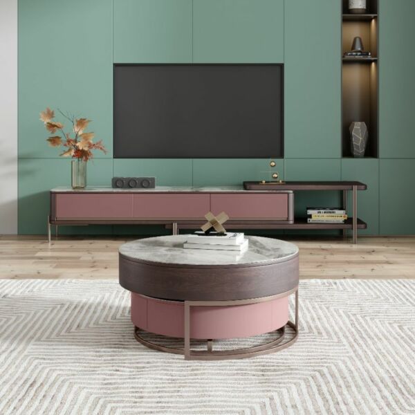 طاولة قهوة 80 سم قطعتين - بني ووردي