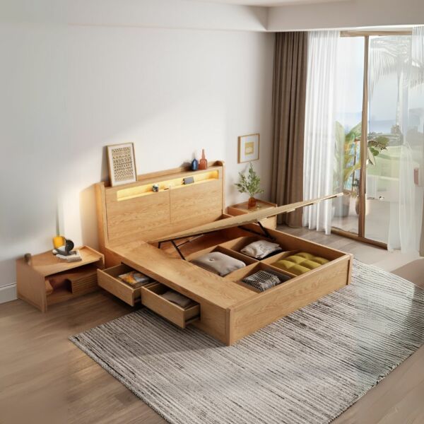 سرير كينج خشبي 180×200 سم - بيج