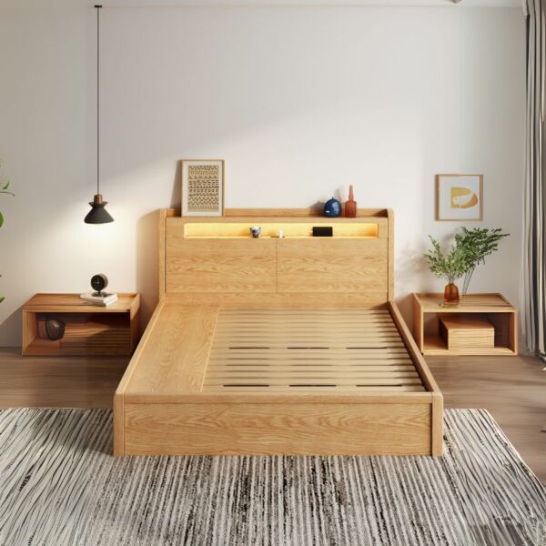 سرير كينج خشبي 180×200 سم - بيج