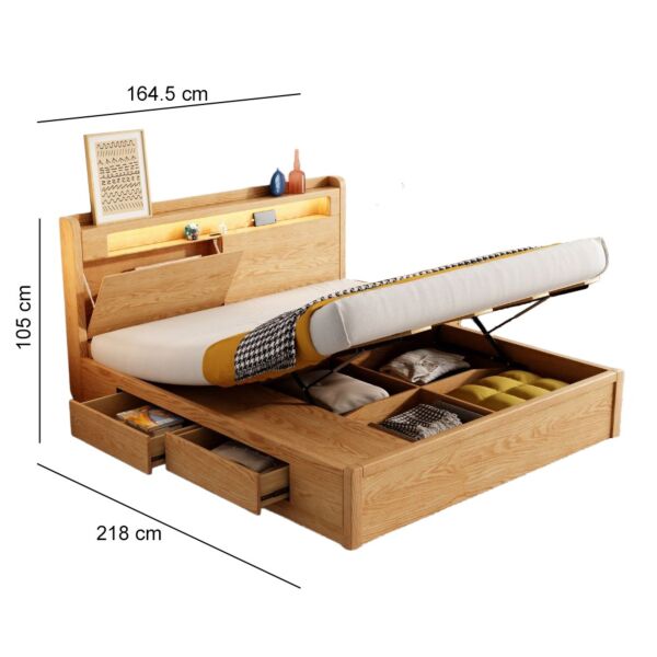 سرير كوين خشبي 150×200 سم - بيج