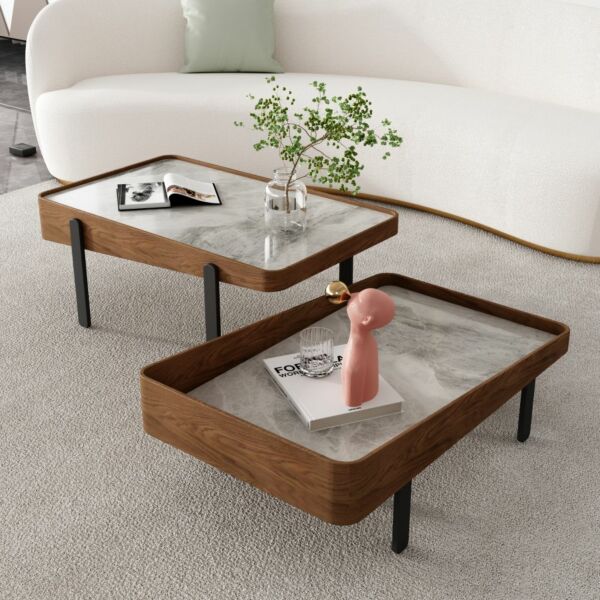 طاولة قهوة متداخلة بونيرا قطعتين - بني واسود