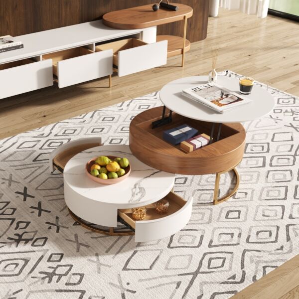 طاولة قهوة قطعتين سيدا - ابيض وبني