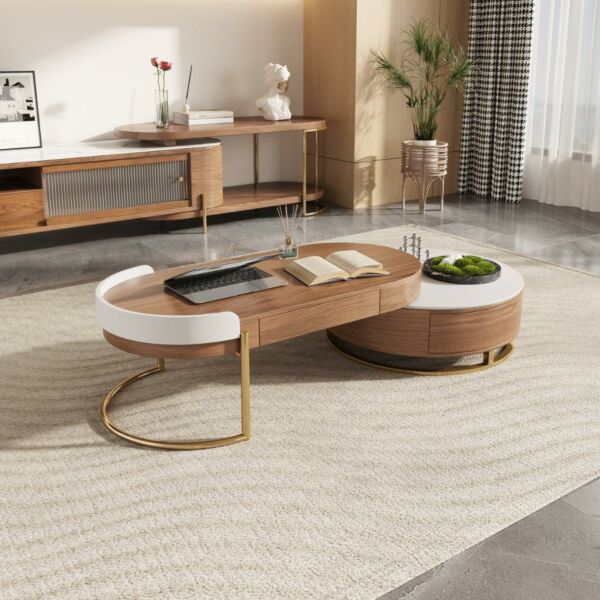 طاولة قهوة قطعتين ارام - بني وابيض