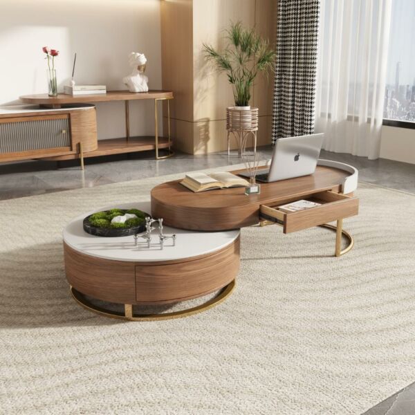 طاولة قهوة قطعتين ارام - بني وابيض