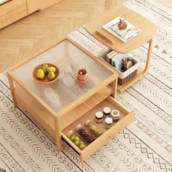 طاولة قهوة خشب بتخزين عملي - قطعتين