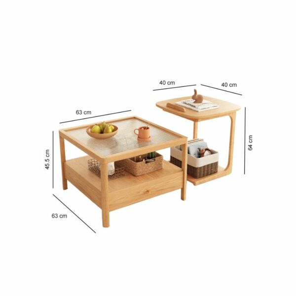 طاولة قهوة خشب بتخزين عملي - قطعتين