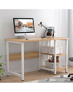 Stoney Office Table With 2 Shelves - Wood And White
