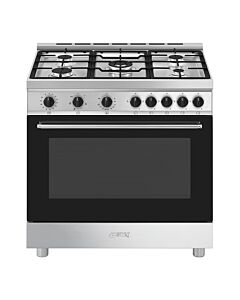 موقد سميج 90 سم فري ستاند كهربائي مع 5 شعلات غاز وخاصية التنظيف بالبخار - ستانلس ستيل