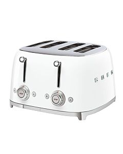 محمصة خبز سميج 4 شرائح عريضة تصميم عصري من ريترو الخمسينات - أبيض