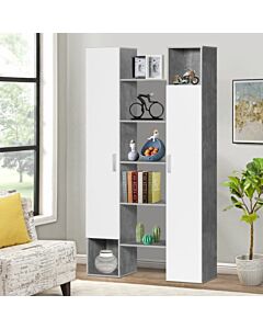 وحدة تخزين رفوف وأدراج بابين جانبية كيريا - رمادي وابيض