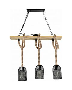 Hammer Pendant Light Wooden Pole with 3 Ropes - 3 Bulbs