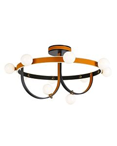 Circular Bar Spiral Leather Pendant Light - Orange and Black