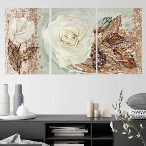لوحة جدارية فنية بتصميم أزهار بيضاء - ثلاث قطع - مقاس 120x60 سم