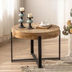 طاولة جانبية سطح خشب ايزي-بني واسود