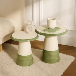 طقم طاولتين جانبية بيرال - كريمي واخضر
