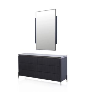 تسريحة مع مرآة اوريجو - 6 ادراج - اسود