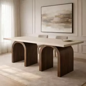 طاولة طعام من مجموعة فيكتوري - 8 اشخاص - كريمي وبني