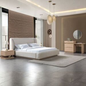 طقم غرفة نوم كينغ 5 قطع يلدز - 180x200سم - بيج وذهبي