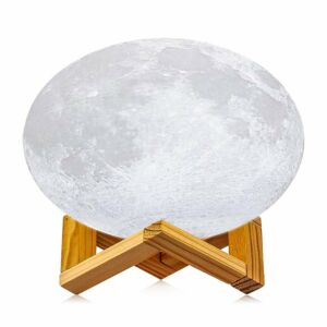 ابجورة طاولة بتصميم قمر مع حامل  -  أبيض وبني