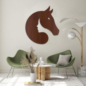 لوحة ديكور خشبية مودرن بنقشة المرأة وحصان