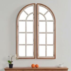 مرآة جدارية خشب قسمين منفصلين شكل نافذة