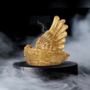 مبخرة من البولي مجسم جناح طير مزخرفة ذهبي