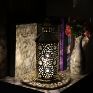 فانوس رمضان روفان استيل دائري مزخرف بإضاءة ليد ذهبي 