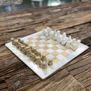 شطرنج رخام طبيعي - فلورينس-ابيض وبني