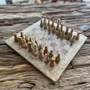تحفة شطرنج رخام طبيعي فلورينس - بيج وعسلي