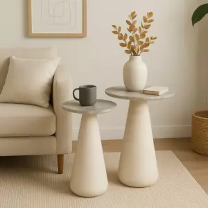 طقم طاولتين جانبية سطح رخامي سانا - رمادي وكريمي