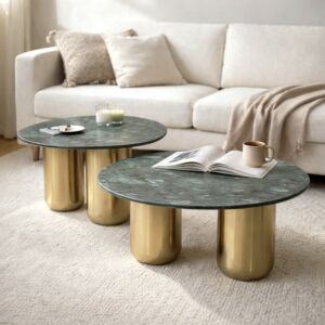 طاولة قهوة سطح رخام طبيعي فاليريو - قطعتين - ذهبي واخضر