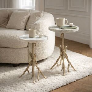 طقم طاولات جانبية سوما - سطح رخام طبيعي - ذهبي ومتعدد الالوان