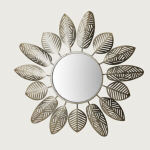 مرآة ميرو دائرية مع إطار أوراق شجر - ذهبي