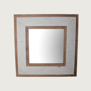 مرآة كيوبي مربعة - أبيض مع إطار خشبي