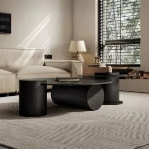 طاولة قهوة رخام صناعي من قطعتين سيليزيا - اسود