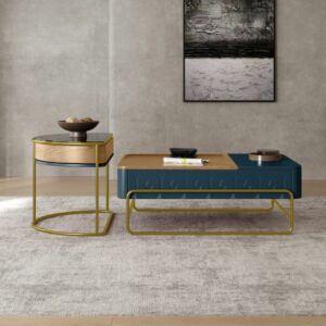 Awja Al-Dariyah Collection Coffee Table - Turquoise and Gold