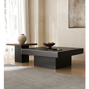 طقم طاولة قهوة من مجموعة طويق الدرعية خشبية أسود - قطعتين