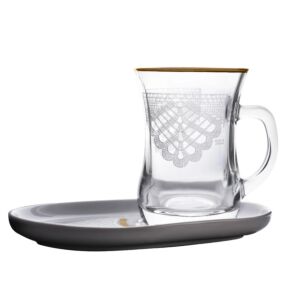 طقم بيالات شاي مع صحون موود مذهب 4 قطع