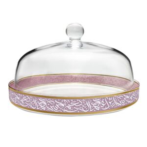 طبق تقديم كيك مع غطاء زجاج - ذهبي