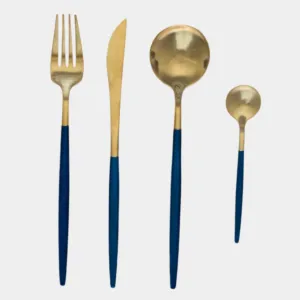 طقم أدوات طعام غوا 4 قطع - لون ذهبي وأزرق