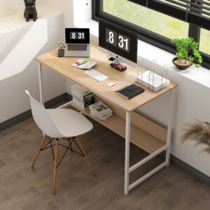 طاولة مكتب سويتا مع رف - بيج وأبيض