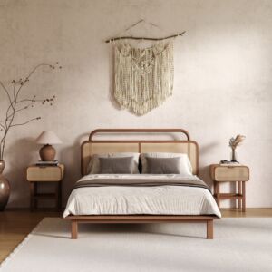 سرير كوين راتان طبيعي 200x160 سم من ويلو - بني وبيج