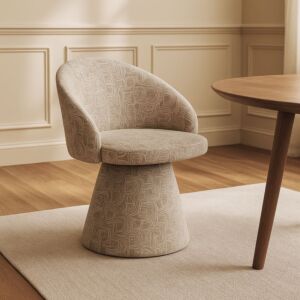 كرسي طعام دوار ايليت - بيج وابيض