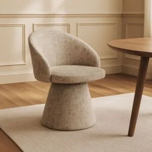 كرسي طعام دوار ايليت - بيج وابيض