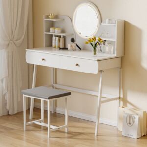 طاولة تزيين مع كرسي الفا - ابيض