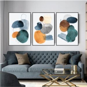 طقم لوحات جدارية 3 قطع مودرن كاي 80x120 سم - برواز اسود