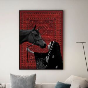 لوحة جدارية فنية مودرن المهرة 150x100 سم - براوز اسود