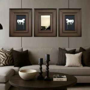 طقم لوحة جدارية 3 قطع بورشا 60×42 سم - برواز خشبي