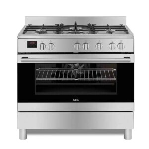 غاز أيه إي جي 90 سم 5 شعلات وفرن كهربائي - 116 لتر - فضي